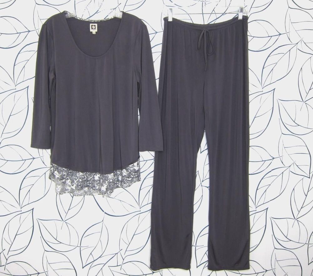 ANNE KLEIN Women's Size S 2-Piece Pajama Loungewear Set Gray Jersey Knit